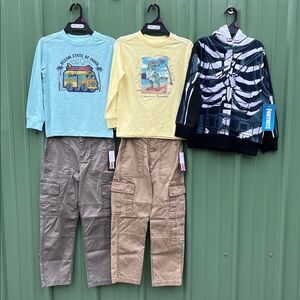 Boys Long Sleeve Shirts Zip Hoodie Jacket & Cargo Pants 5-Piece Set Size S